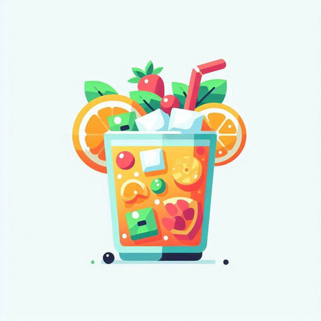 Cocktail with fruits and ice. Vector illustration in flat styleのイラスト素材