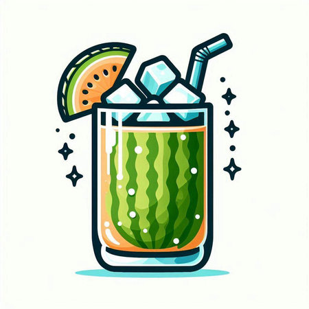 Cocktail with ice, watermelon and mint. Vector illustration.のイラスト素材