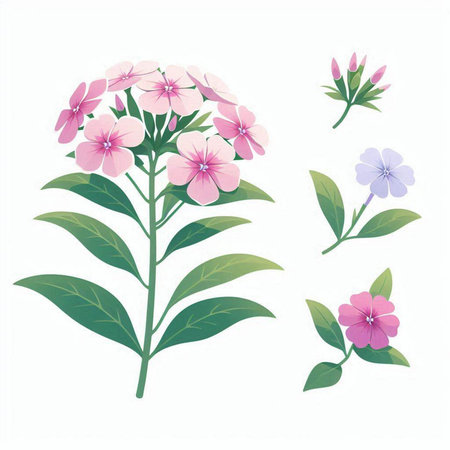 Beautiful pink and purple flowers on white background. Vector illustration.のイラスト素材