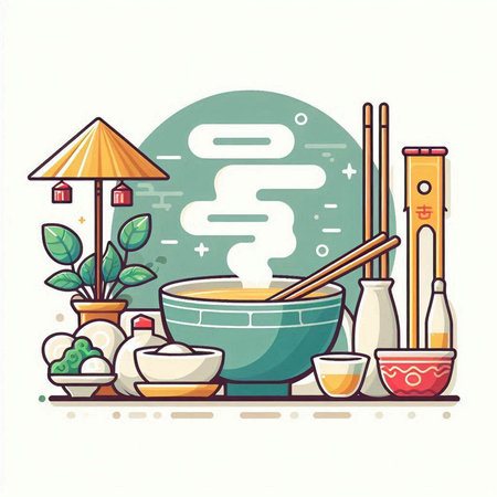 Illustration of Japanese cuisine. Vector illustration in flat design style.のイラスト素材