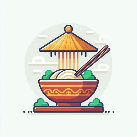 Noodles in bowl with chopsticks. Vector illustration in flat styleのイラスト素材