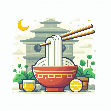 Vector illustration of japanese food in clay pot with chopsticks.のイラスト素材