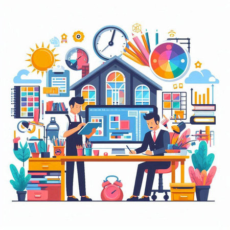 Vector illustration of business people working in office. Teamwork concept.のイラスト素材