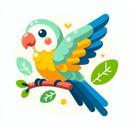 Cute parrot on a branch. Vector illustration in cartoon style.のイラスト素材