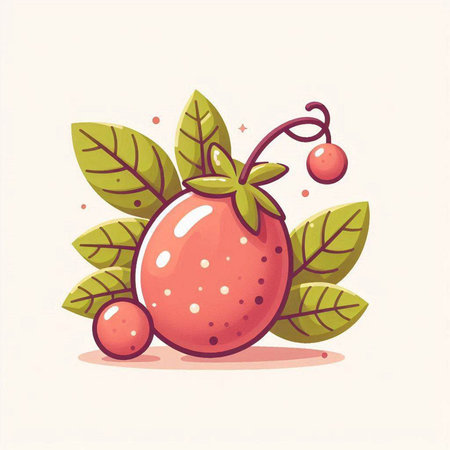 Strawberry fruit with leaves. Vector illustration in cartoon style.のイラスト素材