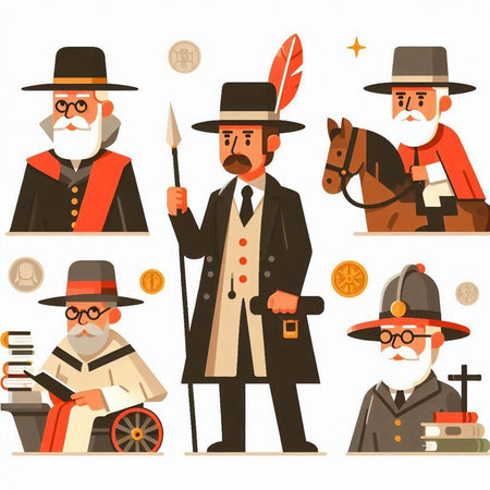 Cartoon illustration of old man in different clothes and accessories. Vector illustrationのイラスト素材