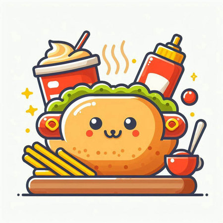 Cute kawaii fast food cartoon character. Vector illustration.のイラスト素材