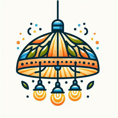 Illustration of modern chandelier. Colorful vector illustration.のイラスト素材