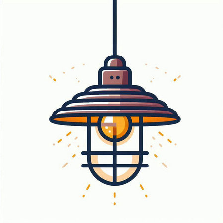 Ceiling lamp icon. Vector illustration in flat linear style.のイラスト素材