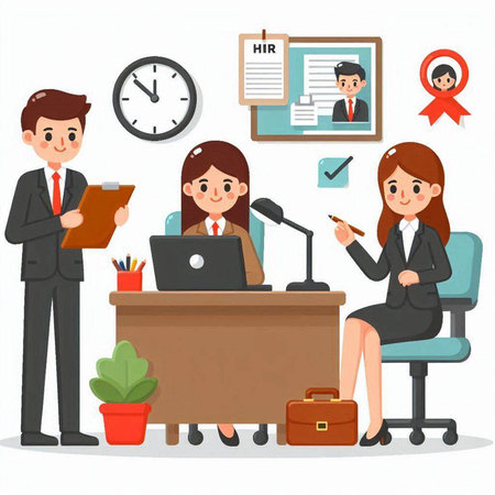 Businessman and businesswoman working in office. Cartoon character vector illustration.のイラスト素材