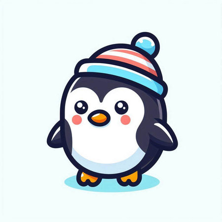 Cute penguin in winter hat. Vector illustration in cartoon style.のイラスト素材