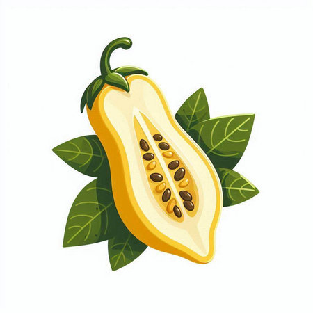 Papaya fruit with leaves isolated on white background. Vector illustration.のイラスト素材