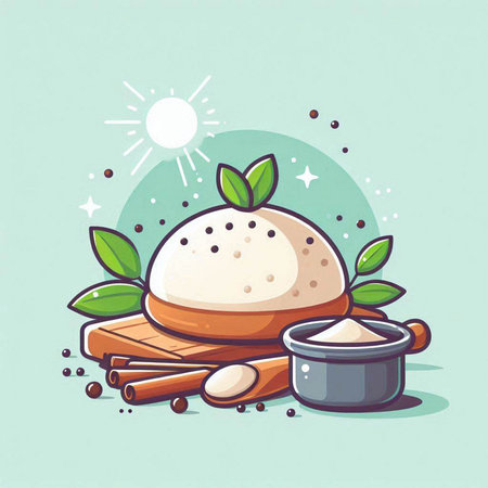 Illustration of a scoop of cinnamon and a bowl of sugar.のイラスト素材