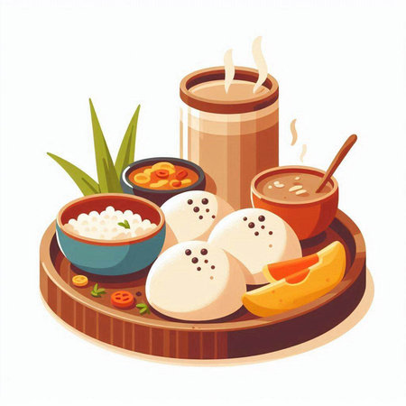 Illustration of traditional malaysian breakfast on a white background.のイラスト素材