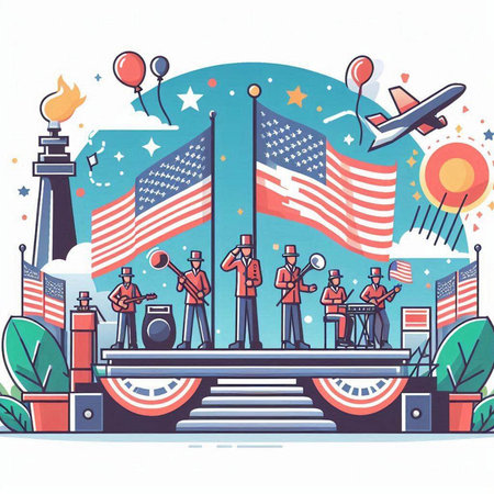 Vector illustration of the american flag on the stage. Elements for design.のイラスト素材
