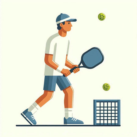 Tennis player with racket and ball. Flat style vector illustration.のイラスト素材