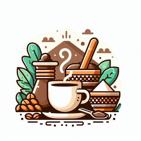 Coffee shop vector illustration. Flat line art style design.のイラスト素材
