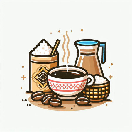 Coffee cup and coffee beans. Hand drawn vector illustration.のイラスト素材