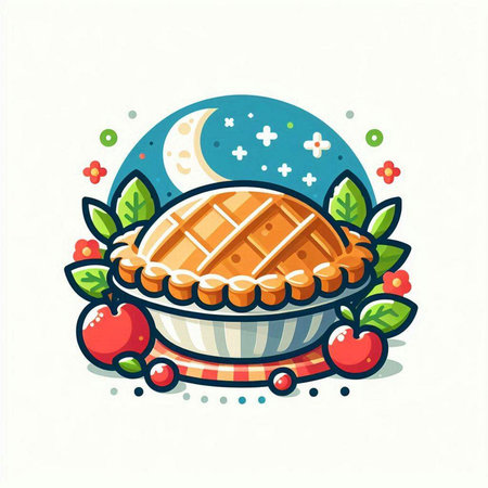 Apple pie vector illustration. Cute apple pie in a bowl.のイラスト素材