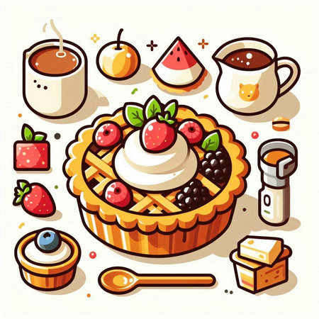 Vector illustration of a set of different types of berry pie.のイラスト素材