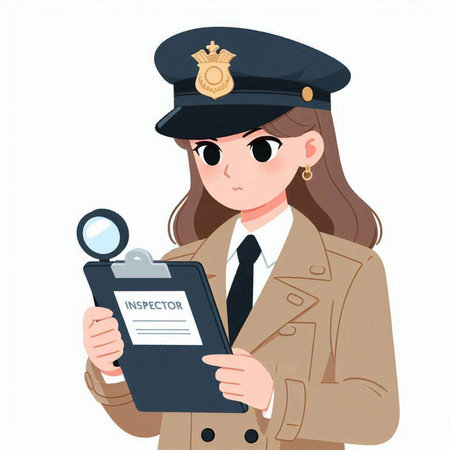 Female police officer in uniform with clipboard and magnifying glass vector illustrationのイラスト素材