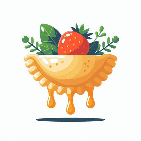 Strawberry dessert in a bowl with honey. Vector illustration.のイラスト素材