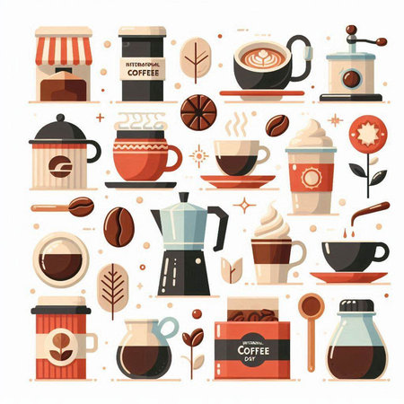 Coffee shop elements set with coffee cup and coffee beans isolated vector illustrationのイラスト素材