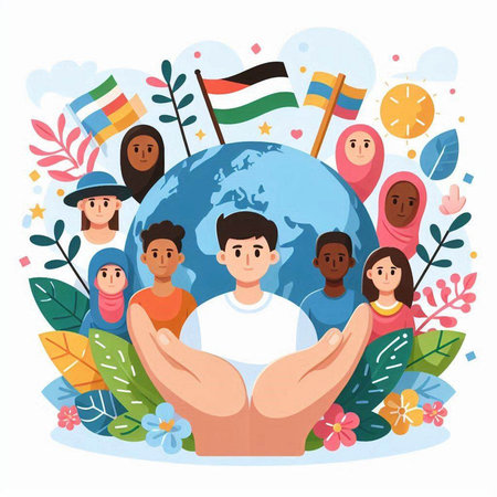 Vector illustration of people around the world. Cartoon flat design style.のイラスト素材