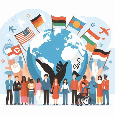 People of different nationalities and religions around the globe. Vector illustration.のイラスト素材