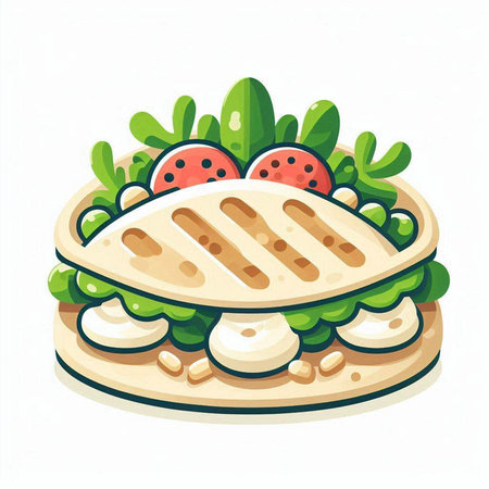 Sandwich with mozzarella, tomato and lettuce. Vector illustration.のイラスト素材