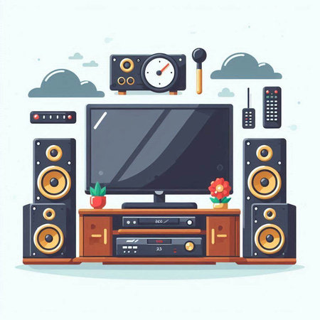 Home music system. Vector illustration in flat style. Home entertainment.のイラスト素材