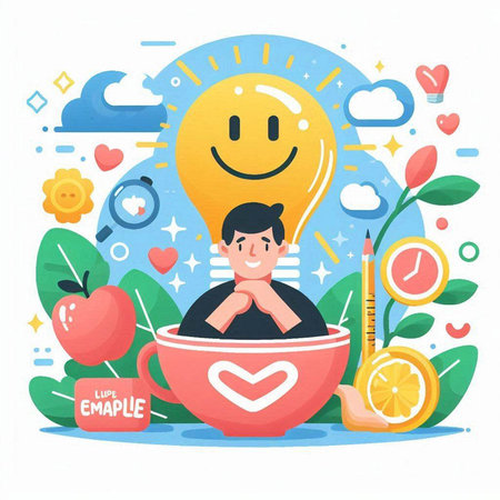 Healthy lifestyle concept. Cartoon vector illustration of happy man with healthy foodのイラスト素材