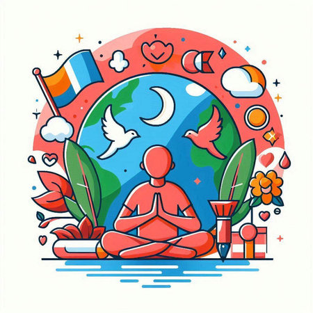 International Yoga Day Vector Illustration. International Yoga Day, International Yoga Dayのイラスト素材