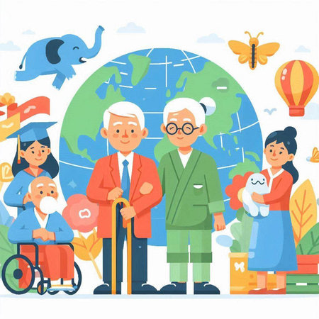 Elderly people in different nationalities and nationalities vector illustrationのイラスト素材