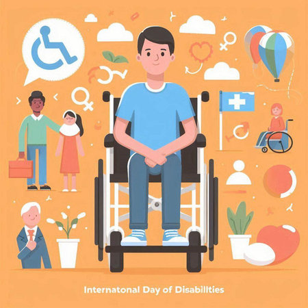 Handicapped person in wheelchair. Flat design style vector illustration.のイラスト素材