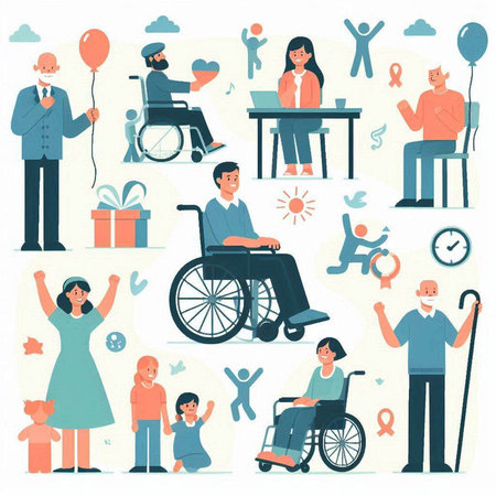 Set of people with disabilities and handicapped. Vector illustration in flat styleのイラスト素材