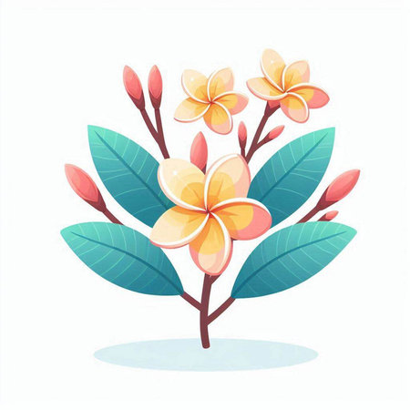 Frangipani flower with leaves. Vector illustration isolated on white background.のイラスト素材