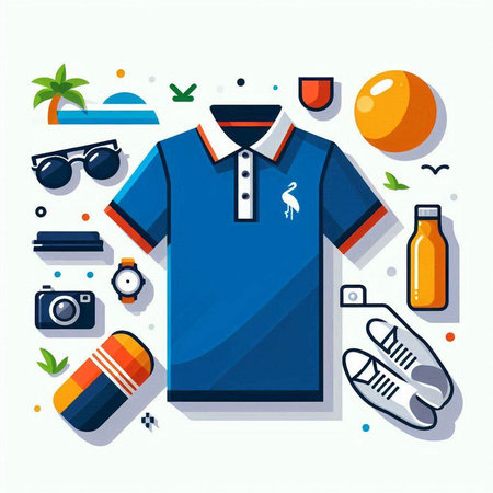 T-shirt and accessories in flat design style. Vector illustration.のイラスト素材