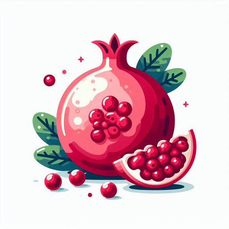 Pomegranate fruit with leaves and berries. Vector illustration.のイラスト素材