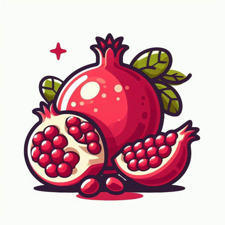 Pomegranate fruit vector illustration. Isolated cartoon pomegranate on white background.のイラスト素材