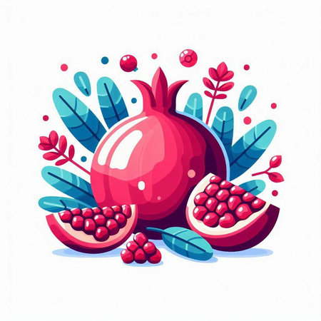 Pomegranate fruit with leaves and berries. Vector illustration.のイラスト素材