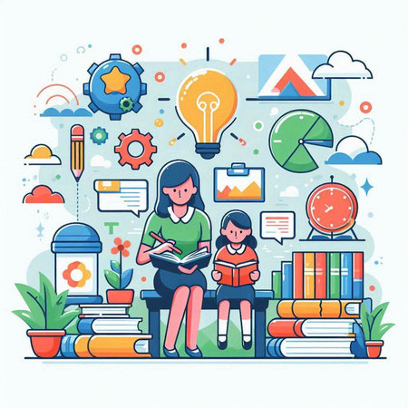 Reading, education, learning concept. Vector illustration in flat style.のイラスト素材