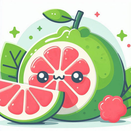 Cute cartoon lime fruit character with eyes and mouth. Vector illustration.のイラスト素材
