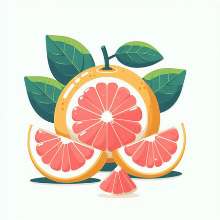 Grapefruit with leaves on a white background. Vector illustration.のイラスト素材