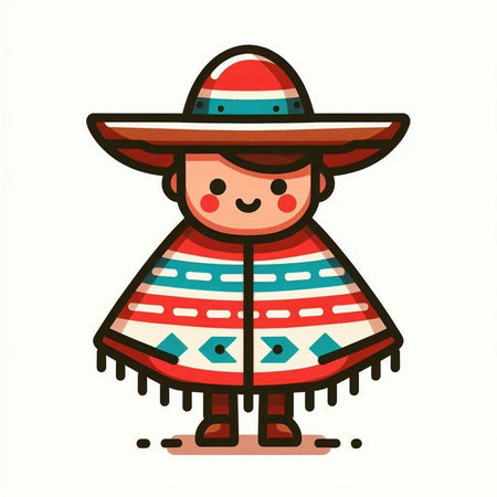 Cute Mexican boy in sombrero and poncho. Vector illustration.のイラスト素材
