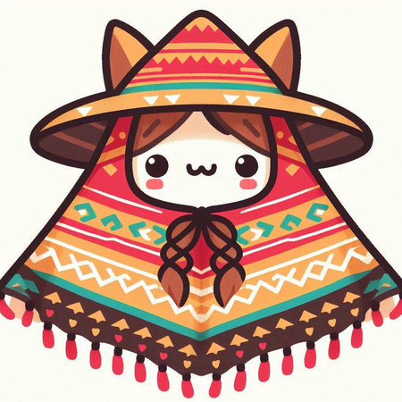 Cute kawaii fox in a poncho. Vector illustration.のイラスト素材