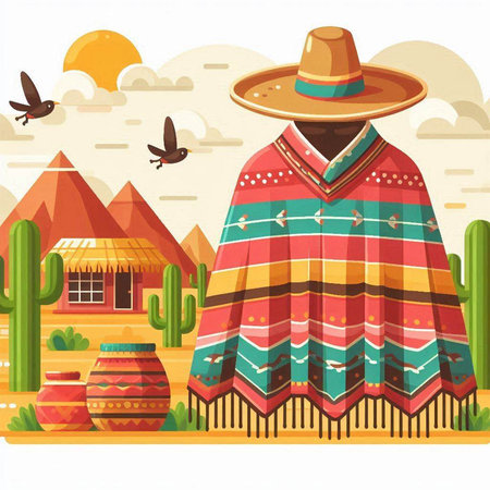 Mexican poncho in the desert. Cinco de mayo vector illustrationのイラスト素材