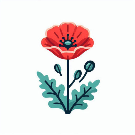 poppy flower flat style icon design, floral nature plant ornament garden decoration and botany theme Vector illustrationのイラスト素材