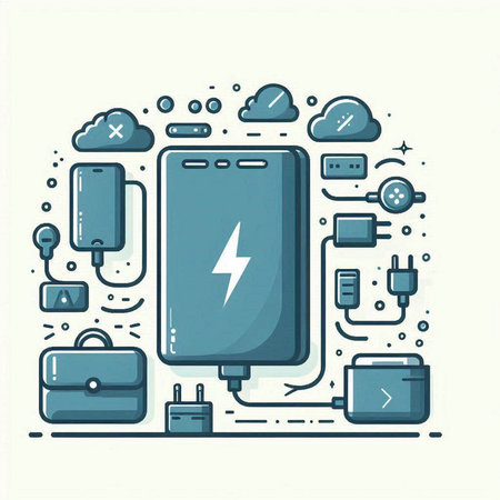 Smartphone with power supply icon set. Vector illustration in thin line style.のイラスト素材