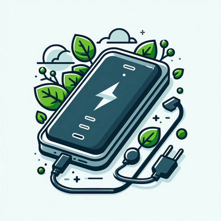 Smartphone charging on the charger. Vector illustration in thin line style.のイラスト素材